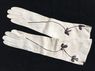 1950s Vintage Ivory Kid Leather Gloves Long