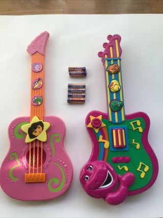 2007 Jakks Barney The Purple Dinosaur & 2007 Mattel Dora Musical Guitar Toys