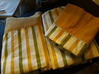 Vintage Cannon Monticello Queen Sheet Set 70’s Harvest Gold And Green