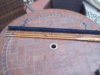 Antique 9 Foot Split Bamboo 4 Piece Fly Fishing Rod W/holder