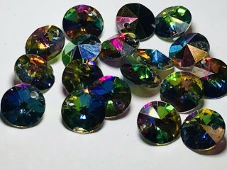 18 Piece Vintage Swarovski Crystal Beads Medium Vitrail.  8mm Ab Rivoli