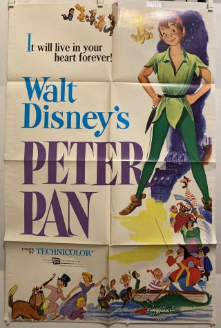 Vintage 1976 Peter Pan One Sheet Folded Movie Poster 27” X 41” R76/115