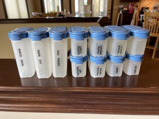 11 - Vintage Tupperware Modular Mates Spice Containers With Blue Lids