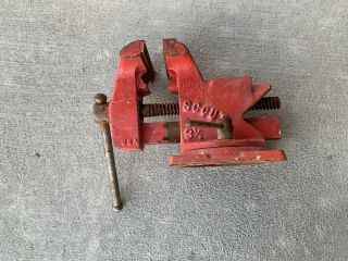 Vintage Red Wilton Chicago Scout 3 1/2” Swivel Bench Vise Machinist Tool