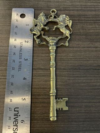 Vintage Skeleton Key Royal Crown Lion & Unicorn - Brass 6 " Coat Of Arms Rare Uk