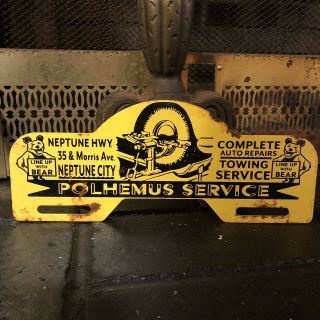 Vintage Polhemus Service Line Up With Bear Metal License Plate Topper Sign