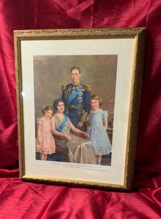 Vintage 1939 Royal Family Print Poster Professionally Framed George Vi Queen Mum
