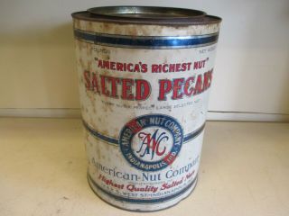Vintage American Nut Company 8lbs Tin Can Indianapolis Ind.