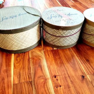 Vintage Saks Fifth Avenue Hat Box Brown Plaid Set Of 3 Stack Department Store