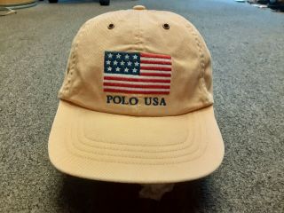 Vtg Polo Ralph Lauren Usa American Flag Ball Cap Hat Flesh Peach Color Osfa