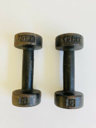 Vintage York 5 Pound Dumbbells Set Pair 10lbs Total
