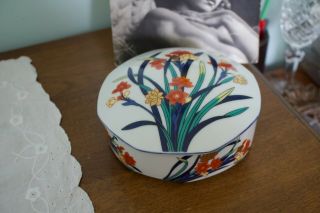 Vintage Tiffany & Co.  Golden Floral Pattern Porcelain Round Trinket Box With Lid