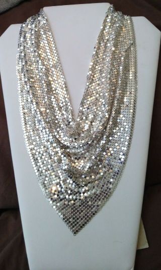 Vintage Whiting & Davis Silver Mesh Bib Necklace Pre Owned