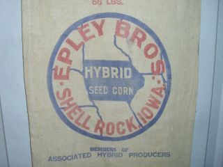 Vintage Epley Brothers Hybrids Seed Corn Cloth Sack Shell Rock Iowa