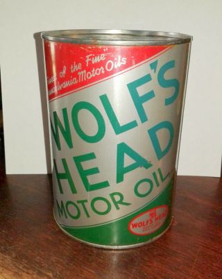 Vintage Metal Wolfs Head Motor Oil Quart Can Empty