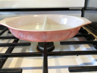 Vintage Pyrex Pink Daisy Divided Serving Dish - No Lid