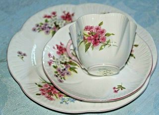 Vintage Shelley Cup & Saucer Set In Stocks Flower Pattern
