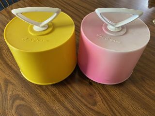 Two Vintage Disk Go Case 45 Record Storage Yellow And Faded Pink