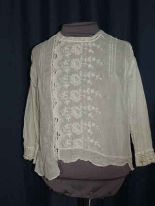 Victorian / Edwardian White Embroidered Cotton Blouse Med