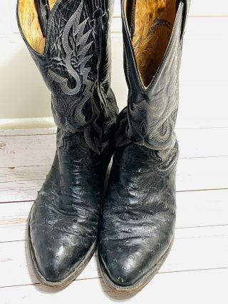 Tony Lama Vtg Full Quill Ostrich Leather Boots Black Men Us Size 11ee Style 8225