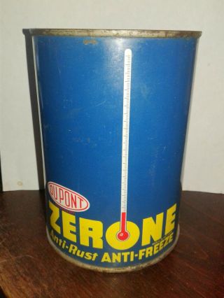 Vintage Metal Dupont Zerone Anti Freeze Quart Can Empty - Thermometer Pic