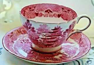 Vintage Shelley Cup & Saucer Set Red Willow Pattern