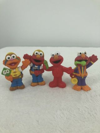 Sesame Street Figures Set Of 4 Elmo Scuba Construction Rosita 2.  5 - 3” Cake Topper