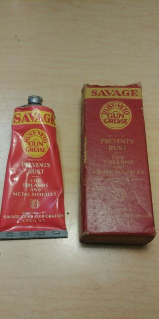 Vintage Advertising Savage Arms Gun Grease With Box