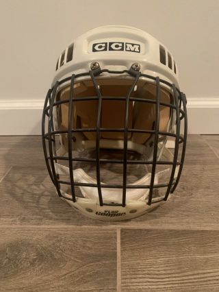 Vintage Ccm White Hockey Helmet Size Adult Small /w Vl50 Black Cage