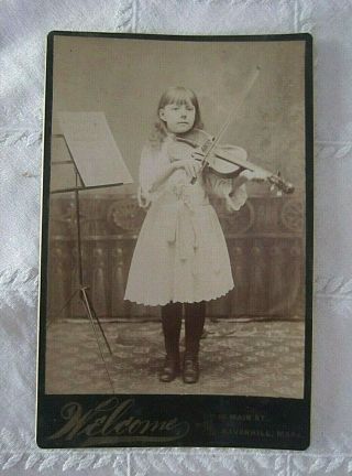 Vintage Cabinet Card Photo - Young Girl Playing Violin