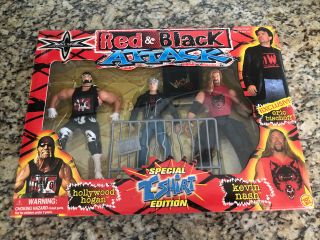 Rare Wcw Red & Black Attack Vintage 1999 Hogan,  Nash & Bischoff W/black Hair