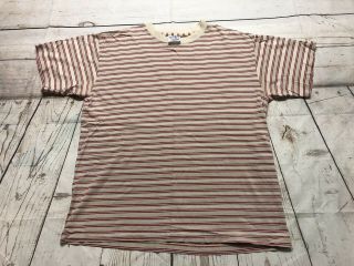 Vintage Tee Jays Shirt Usa Made Tan Red Mens L Single Stitch 90s Stripe
