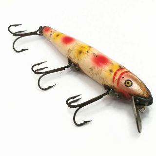 Vintage Pflueger Mustang Minnow Fishing Lure Strawberry Spot Color 5 Inch