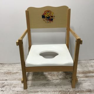 Vintage Wood And Plastic Seat Folding Childs Potty Chair