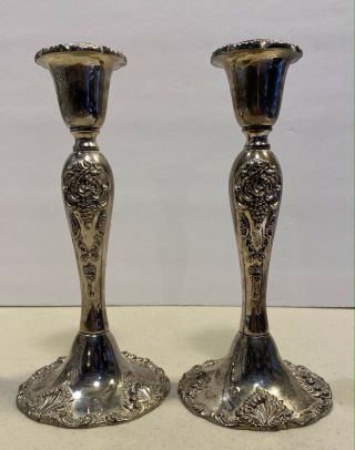 Vintage Pair Godinger Candlestick Holders Baroque Silver Plate 8 " Grapes