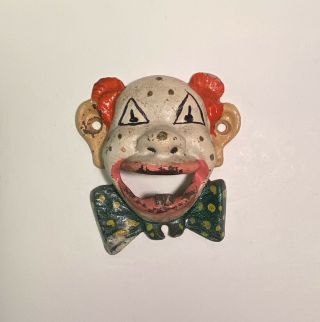 Vintage Clown Face Beer Bottle Opener Painted Cast Iron Wall Mount Man Cave Bar