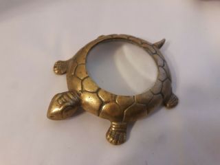 Vtg Brass Turtle Reptile Paperweight Magnifying Glass Desk Top Souvenier