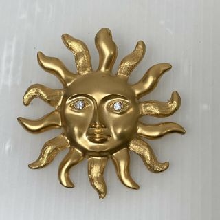Vintage Avon Sun Brooch Pendant Celestial Pin Gold Tone Rhinestones Signed