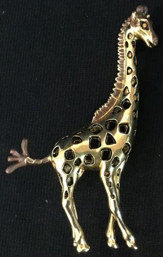Stunning Vintage Bob Mackie Large Goldtone & Enamel Giraffe Pin Brooch