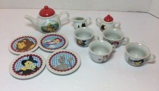 Vintage Wizard Of Oz Childs Porcelain Tea Set 13 - Pc Repaired Handle