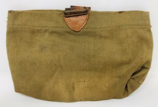 Vtg Wwi? Wwii? Us Military Army Cotton Green Bag Leather Strap 10 Accessory
