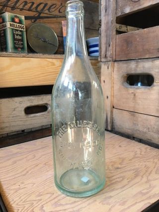 Large Vintage Glass Beer Bottle Muessel Brewing Co.  South Bend Indiana Antique
