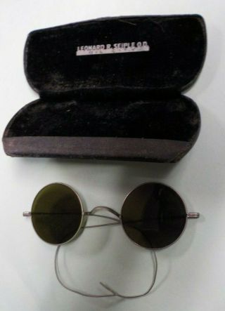 Antique Tinted Eye Glasses W/ Case From Leonard Seiple,  O.  D.  Oil City,  Pa.  Usa