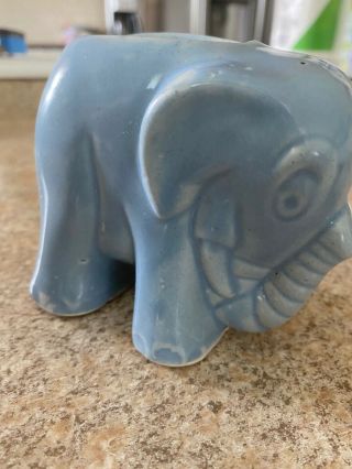 Vintage Mccoy Pottery Blue Elephant Planter 1940s Trunk Up For Good Luck