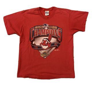 Vintage 1997 Cleveland Indians American League Champions World Series T Shirt Lg