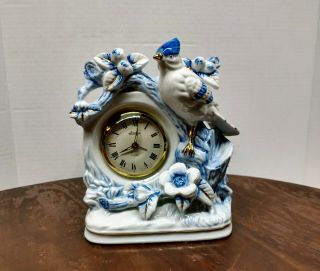 Vintage Linden Porcelain China Alarm Clock.  Japan.  Bird Blue And White
