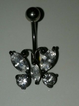 Vintage 925 Sterling Silver Chrystal Belly Ring Butterfly