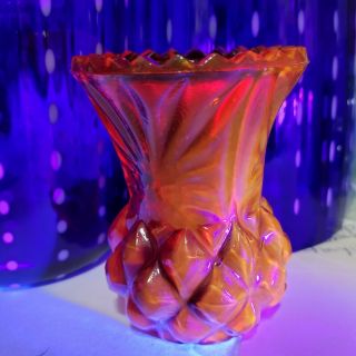 Vintage Ruby Red Amberina Pressed Glass Thistle Toothpick Holder Mini Vase Glows