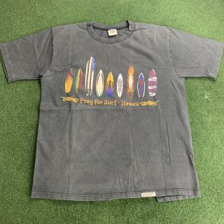 Vintage 90s Single Stitch Pray For Surf Hawaii Surfboard Destination T - Shirt L