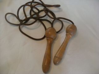 Vintage Antique Leather Jump Rope Boxing Jumping Rope Wood Handles Fitness Train